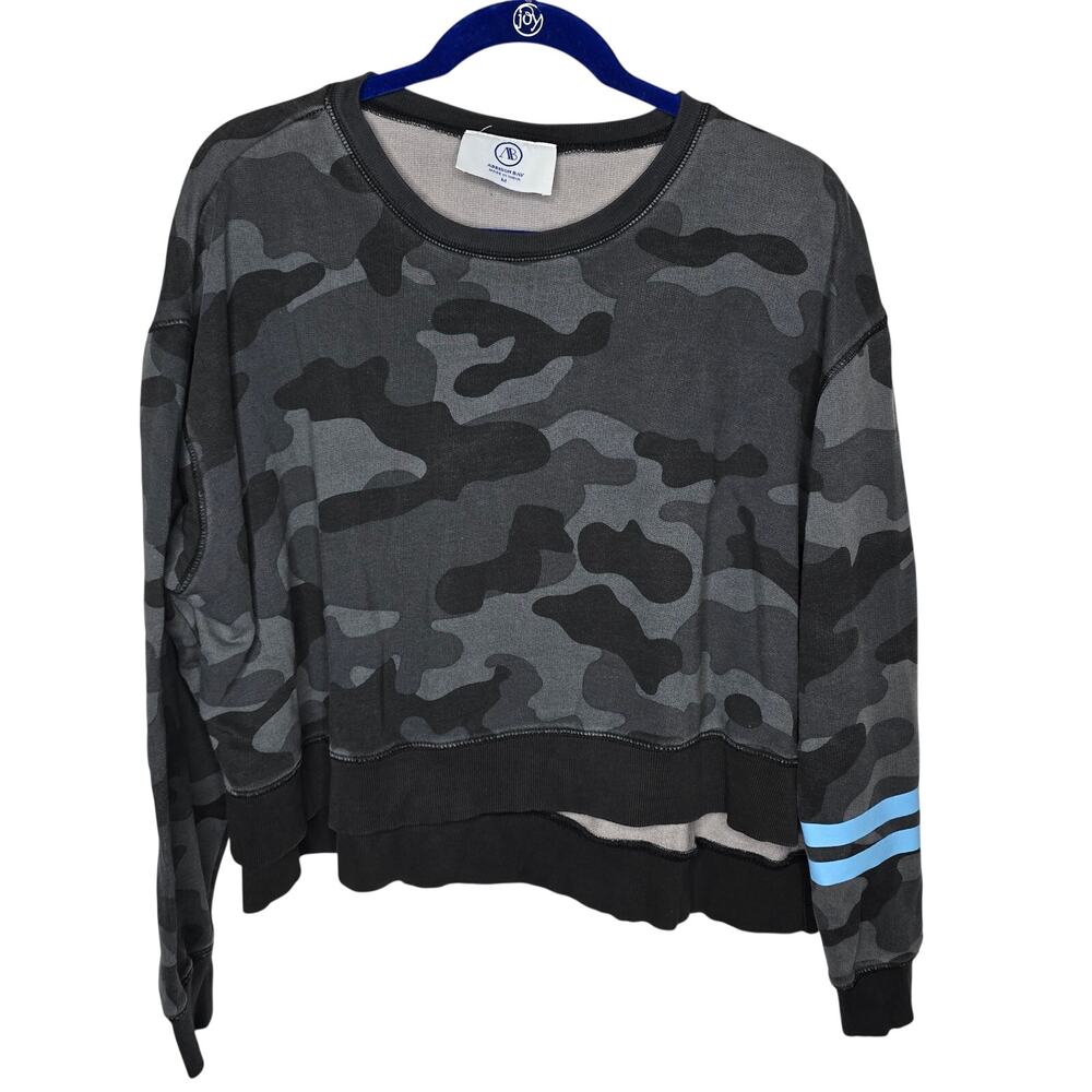 Addison Bay Lombard Crewneck Black Gray Camo Cropped Sweatshirt Size Medium